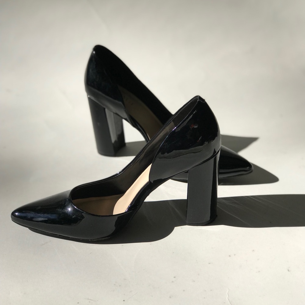 Nine West, black patent leather, cutout  heels